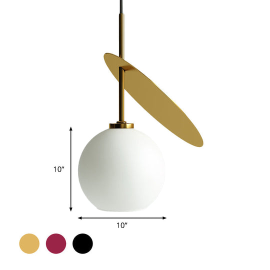 Contemporary Glass Globe Pendant Light With Metallic Circle - Ideal For Restaurants