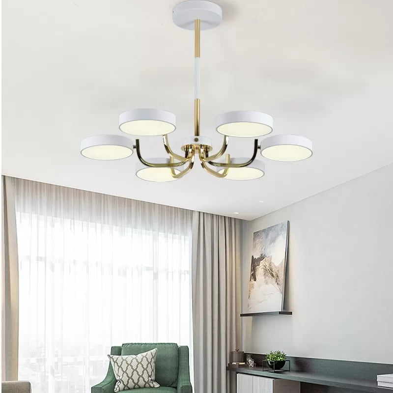 Stylish Round Macaron Chandelier - Acrylic And Wood Perfect For Study Room 6 Heads Ceiling Pendant