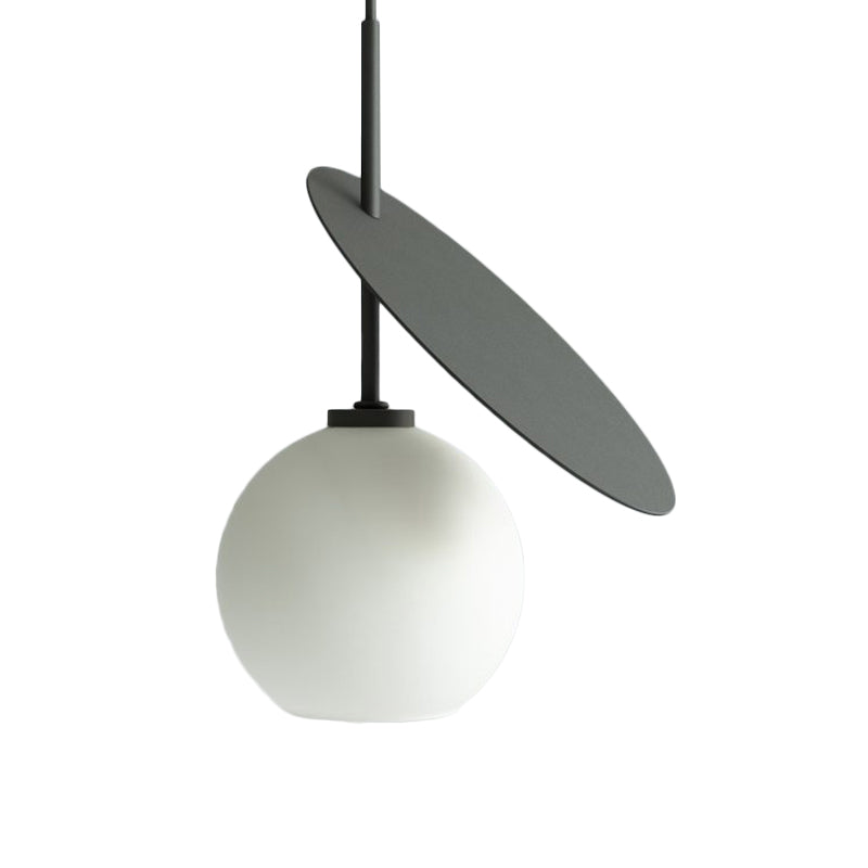 Contemporary Glass Globe Pendant Light With Metallic Circle - Ideal For Restaurants