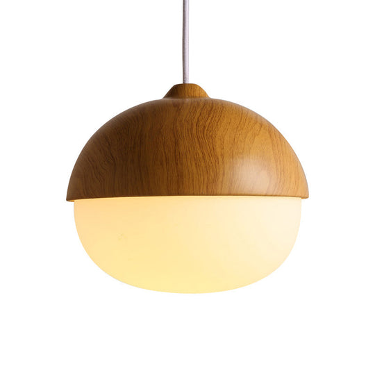 Japanese-Style Glass & Wood Pendant Light In White - Nut-Shaped Hanging For Shops