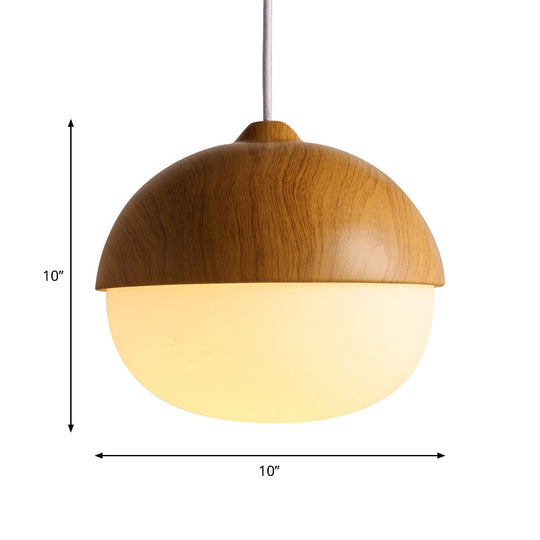 Japanese-Style Glass & Wood Pendant Light In White - Nut-Shaped Hanging For Shops