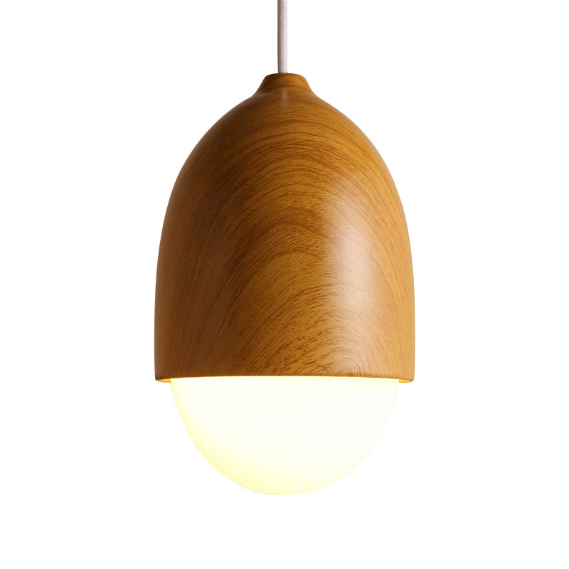 Japanese-Style Glass & Wood Pendant Light In White - Nut-Shaped Hanging For Shops