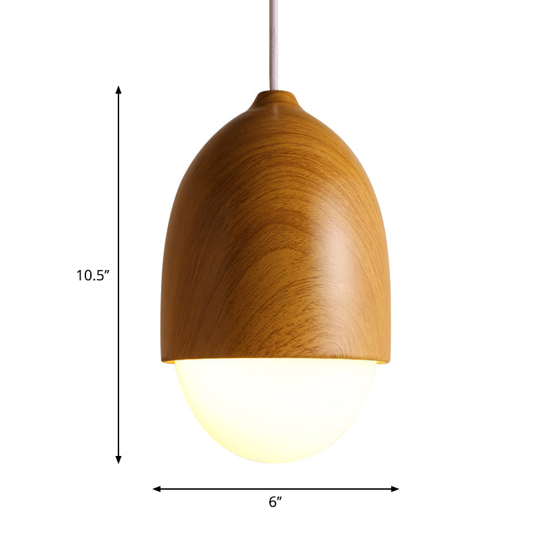 Japanese-Style Glass & Wood Pendant Light In White - Nut-Shaped Hanging For Shops