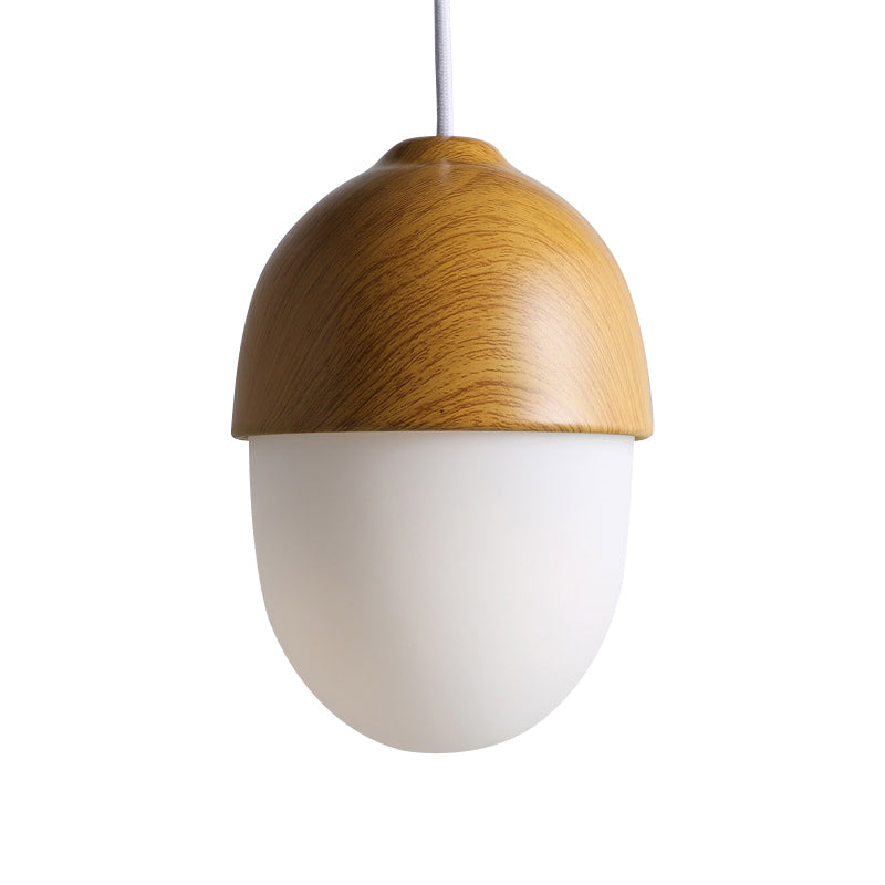 Alwaid - Japanese Style Glass & Wood Pendant Light - 1 Light Nut Shaped Hanging