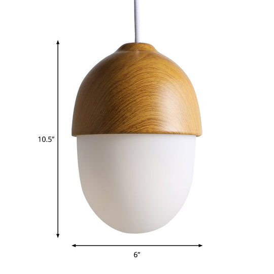 Japanese-Style Glass & Wood Pendant Light In White - Nut-Shaped Hanging For Shops