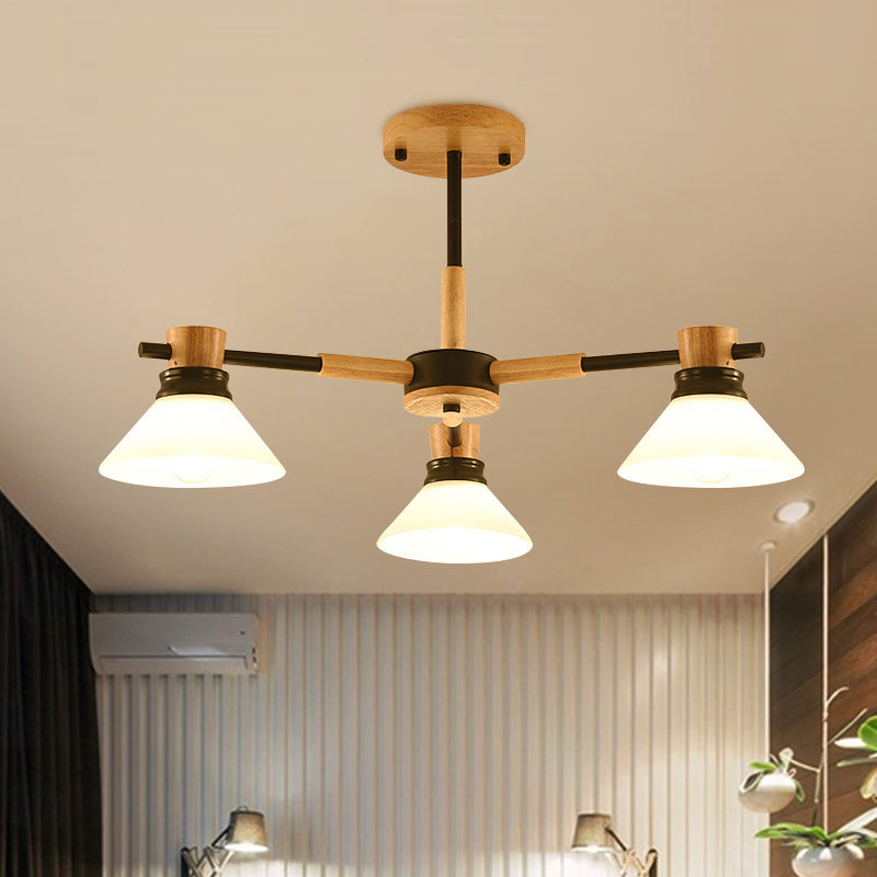 Modern Black/Gold Pendant Chandelier - Glass & Wood Hanging Light For Sitting Room 3 / Black