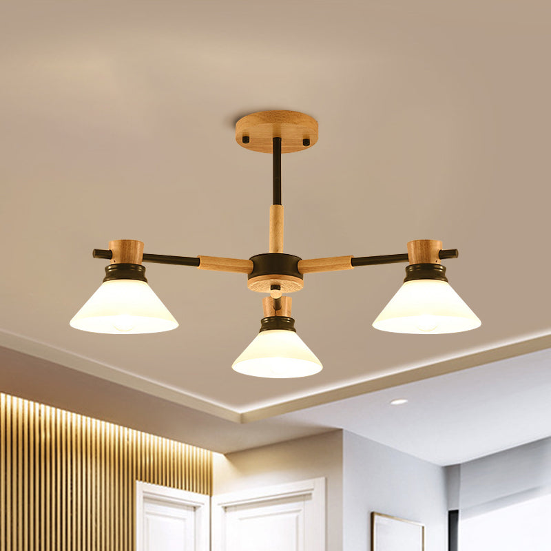 Modern Black/Gold Pendant Chandelier - Glass & Wood Hanging Light For Sitting Room