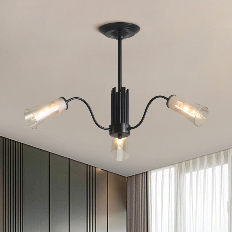 Modern Black Metal Branch Chandelier Light With Glass Tapered Shade - Perfect For Living Room