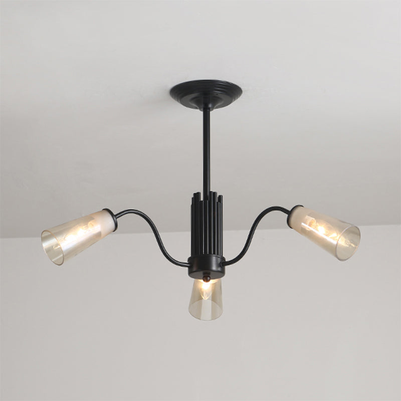 Modern Black Metal Branch Chandelier Light With Glass Tapered Shade - Perfect For Living Room