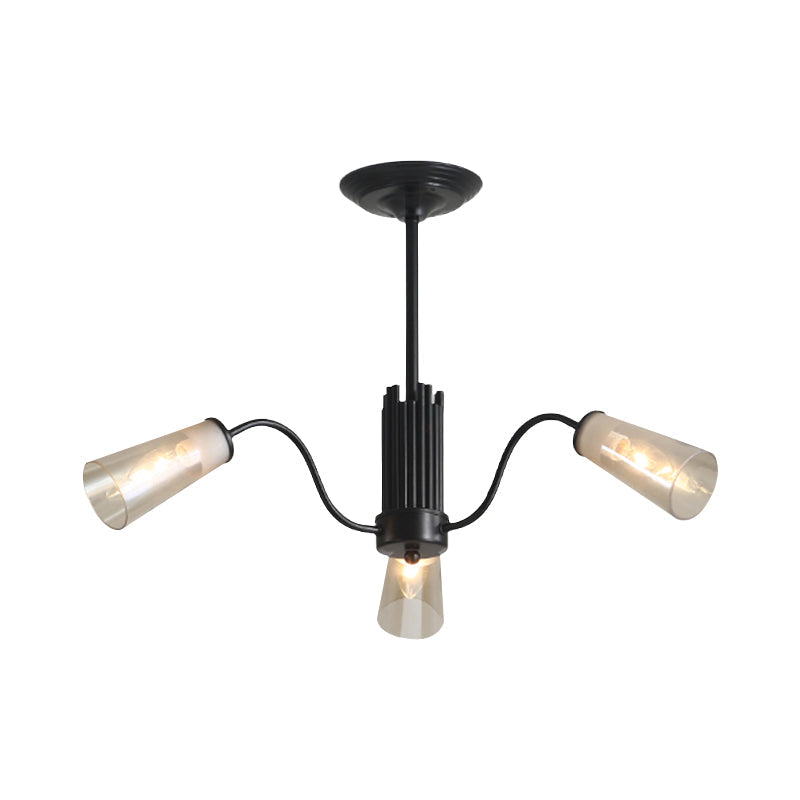 Modern Black Metal Branch Chandelier Light With Glass Tapered Shade - Perfect For Living Room