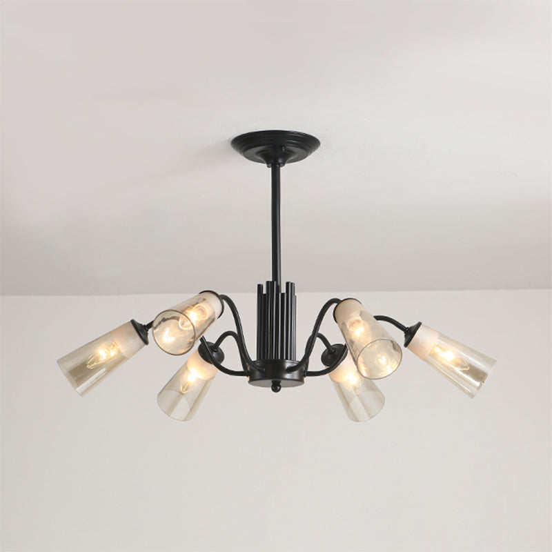 Modern Black Metal Branch Chandelier Light With Glass Tapered Shade - Perfect For Living Room