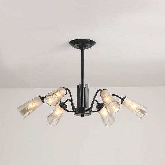 Modern Black Metal Branch Chandelier Light With Glass Tapered Shade - Perfect For Living Room