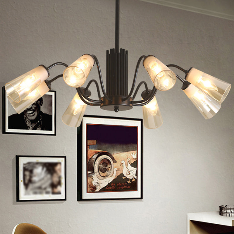 Modern Black Metal Branch Chandelier Light With Glass Tapered Shade - Perfect For Living Room