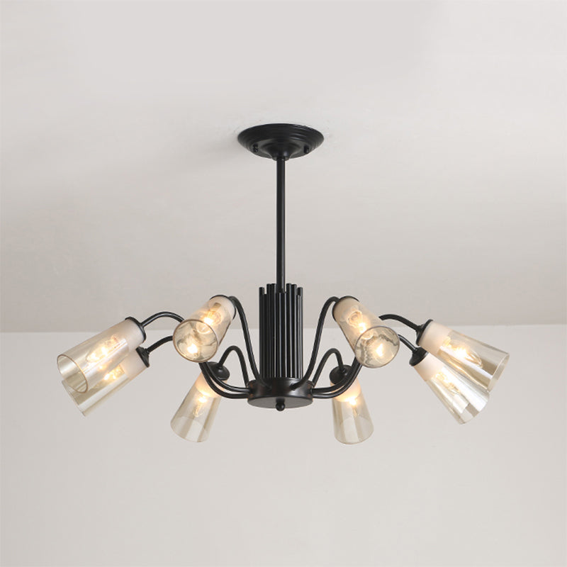 Modern Black Metal Branch Chandelier Light With Glass Tapered Shade - Perfect For Living Room