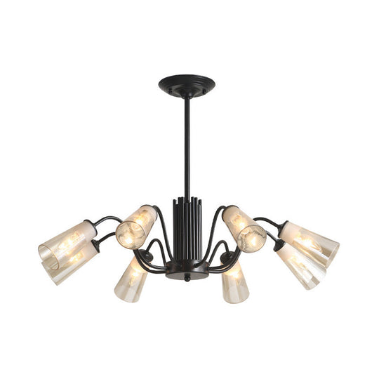 Modern Black Metal Branch Chandelier Light With Glass Tapered Shade - Perfect For Living Room