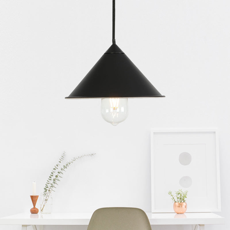 Modern Cone Ceiling Lamp - Single Bulb Suspended Light in Black/Grey/Pink for Kitchen