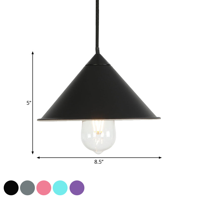 Modern Cone Ceiling Lamp - Single Bulb Suspended Light in Black/Grey/Pink for Kitchen