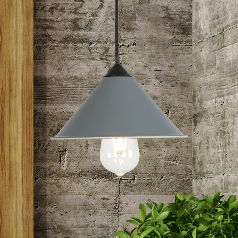 Modern Cone Ceiling Lamp - Single Bulb Suspended Light in Black/Grey/Pink for Kitchen