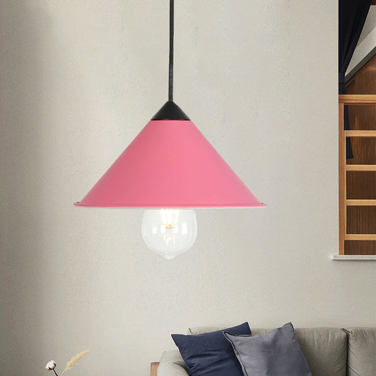 Modern Cone Ceiling Lamp - Single Bulb Suspended Light in Black/Grey/Pink for Kitchen