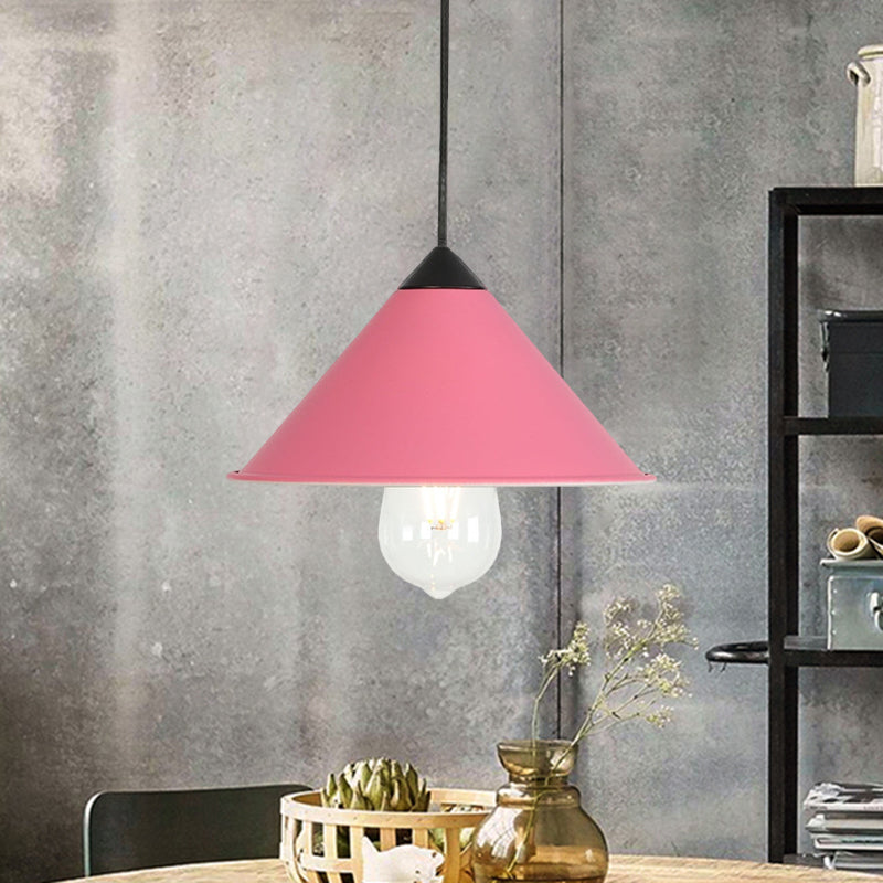 Modern Cone Ceiling Lamp - Single Bulb Suspended Light in Black/Grey/Pink for Kitchen