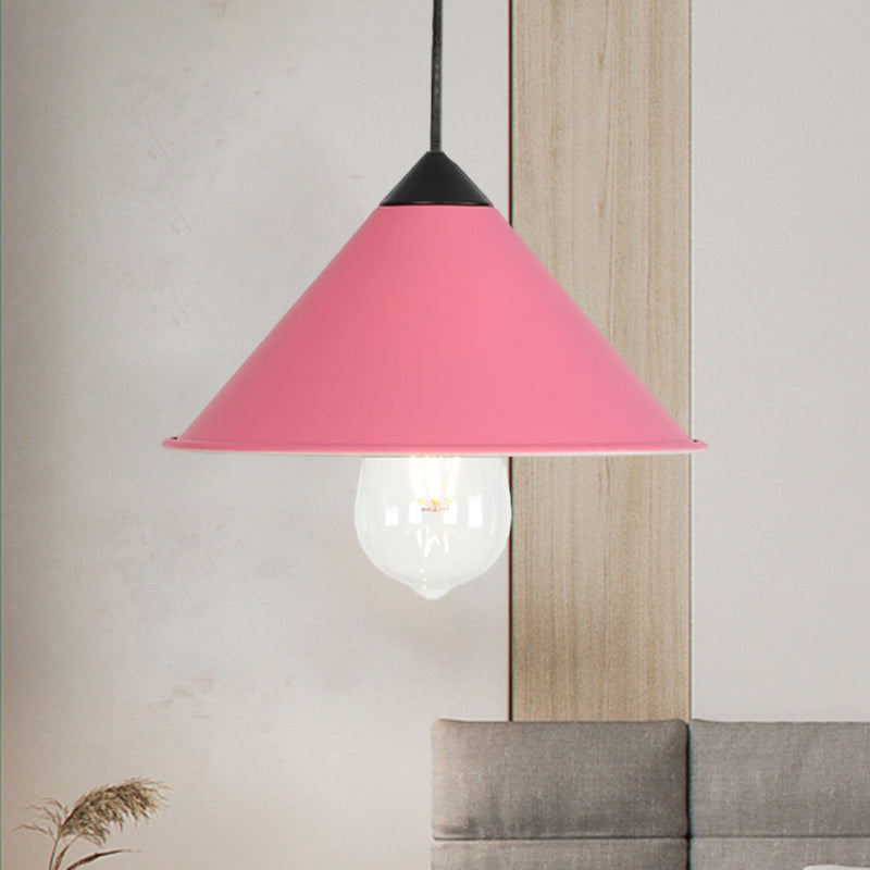 Modern Cone Ceiling Lamp - Single Bulb Suspended Light in Black/Grey/Pink for Kitchen