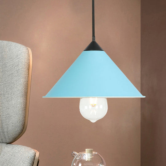 Modern Cone Ceiling Lamp - Single Bulb Suspended Light in Black/Grey/Pink for Kitchen