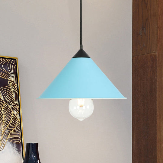 Modern Cone Ceiling Lamp - Single Bulb Suspended Light in Black/Grey/Pink for Kitchen