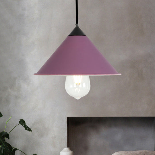 Modern Cone Ceiling Lamp - Single Bulb Suspended Light in Black/Grey/Pink for Kitchen