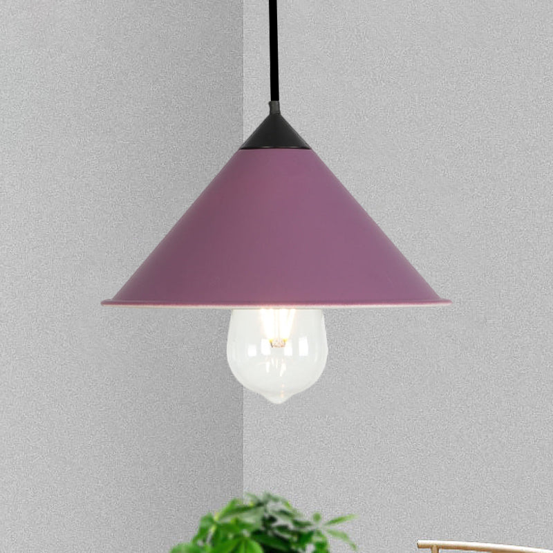 Modern Cone Ceiling Lamp - Single Bulb Suspended Light in Black/Grey/Pink for Kitchen