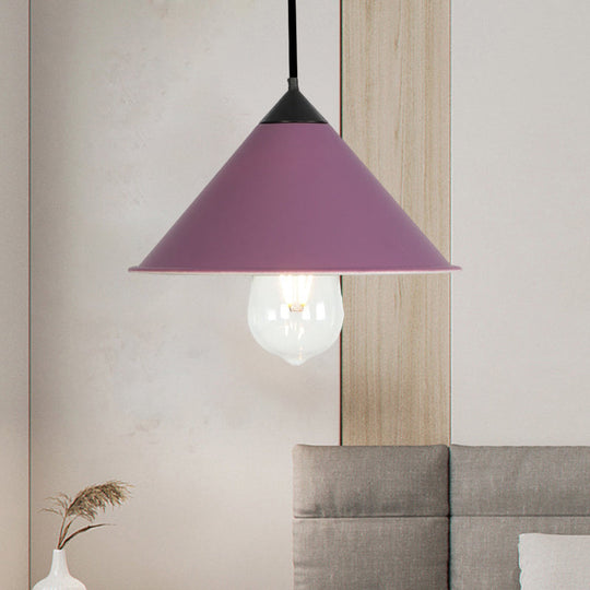 Modern Cone Ceiling Lamp - Single Bulb Suspended Light in Black/Grey/Pink for Kitchen