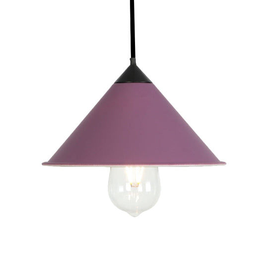 Modern Cone Ceiling Lamp - Single Bulb Suspended Light in Black/Grey/Pink for Kitchen