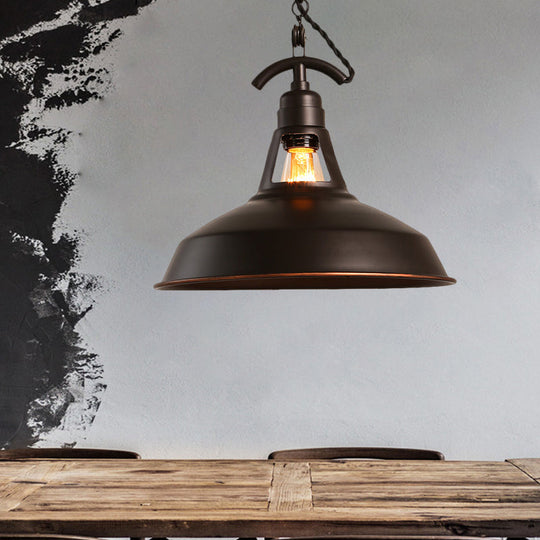 Industrial Oiled Bronze Pendant Light With Barn Shade For Balcony