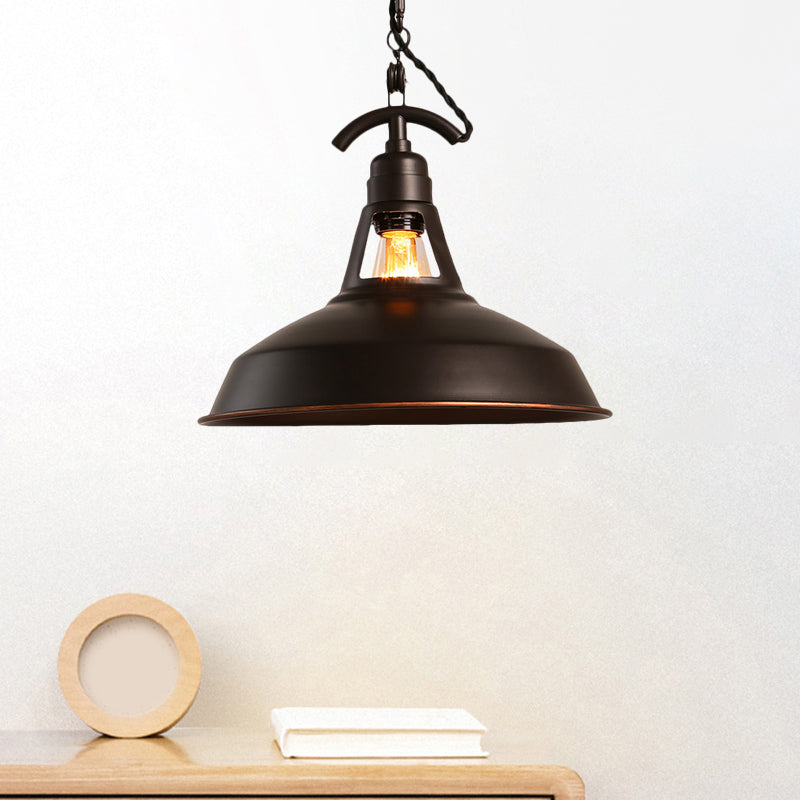 Industrial Oiled Bronze Pendant Light With Barn Shade For Balcony