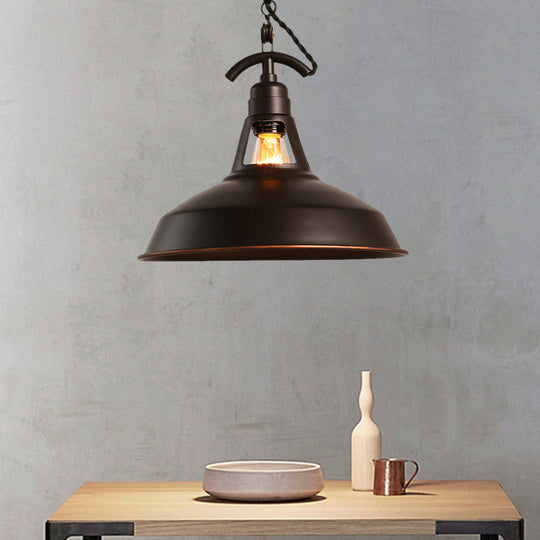 Industrial Metallic Barn Shade Pendant Light - Oiled Bronze 1-Light Ceiling Pendant for Balcony