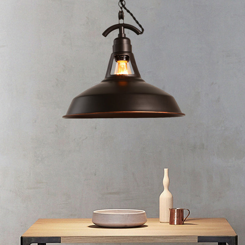 Industrial Oiled Bronze Pendant Light With Barn Shade For Balcony