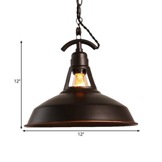 Industrial Metallic Barn Shade Pendant Light - Oiled Bronze 1-Light Ceiling Pendant for Balcony