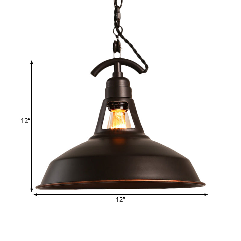 Industrial Oiled Bronze Pendant Light With Barn Shade For Balcony