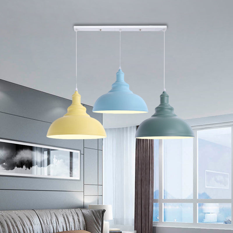 Industrial Style Metallic Kitchen Suspension Lamp - Multi Colored 3-Head Saucer/Dome Ceiling Light