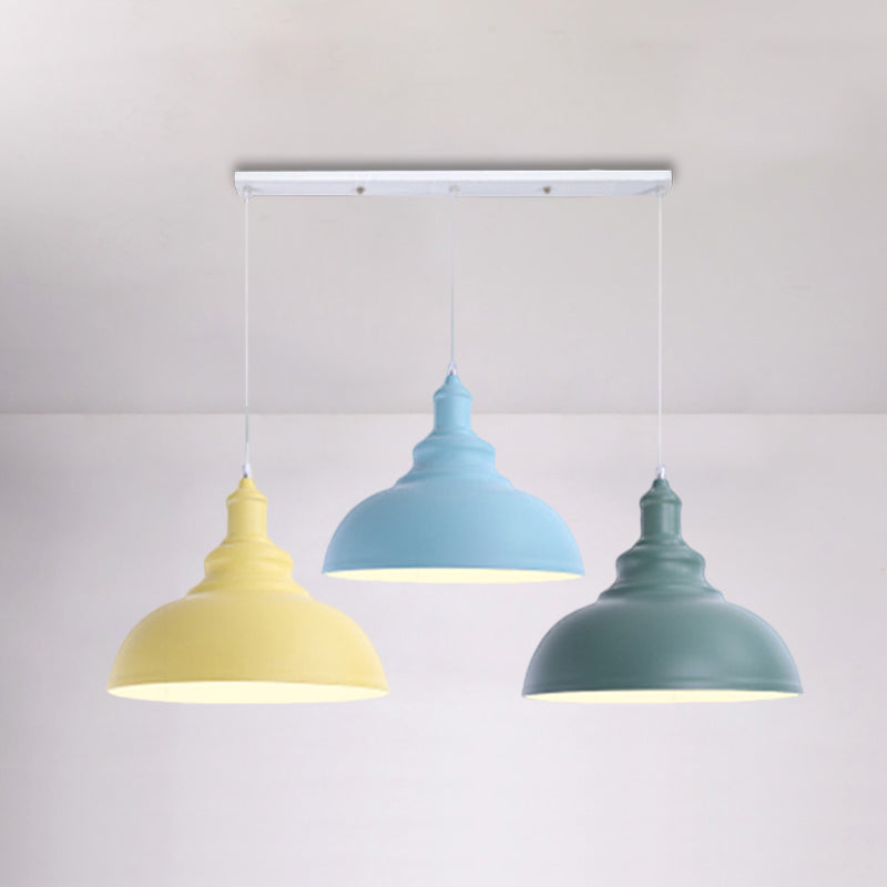 Industrial Style Metallic Kitchen Suspension Lamp - Multi Colored 3-Head Saucer/Dome Ceiling Light