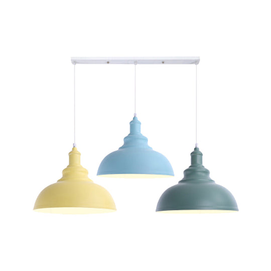 Industrial Style Metallic Kitchen Suspension Lamp - Multi Colored 3-Head Saucer/Dome Ceiling Light