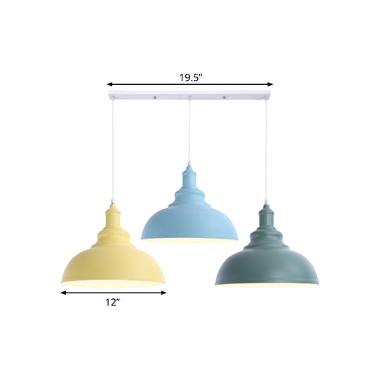 Industrial Style Metallic Kitchen Suspension Lamp - Multi Colored 3-Head Saucer/Dome Ceiling Light