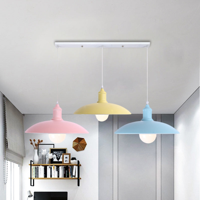 Industrial Style Metallic 3-Head Kitchen Ceiling Light With Multi-Colored Saucer/Dome Shades