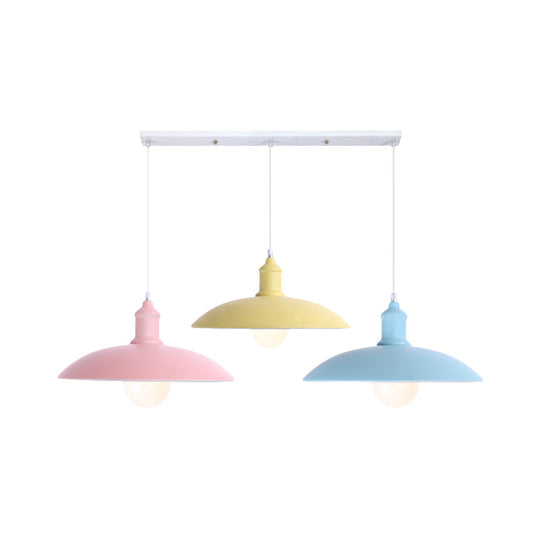 Industrial Style Metallic Kitchen Suspension Lamp - Multi Colored 3-Head Saucer/Dome Ceiling Light