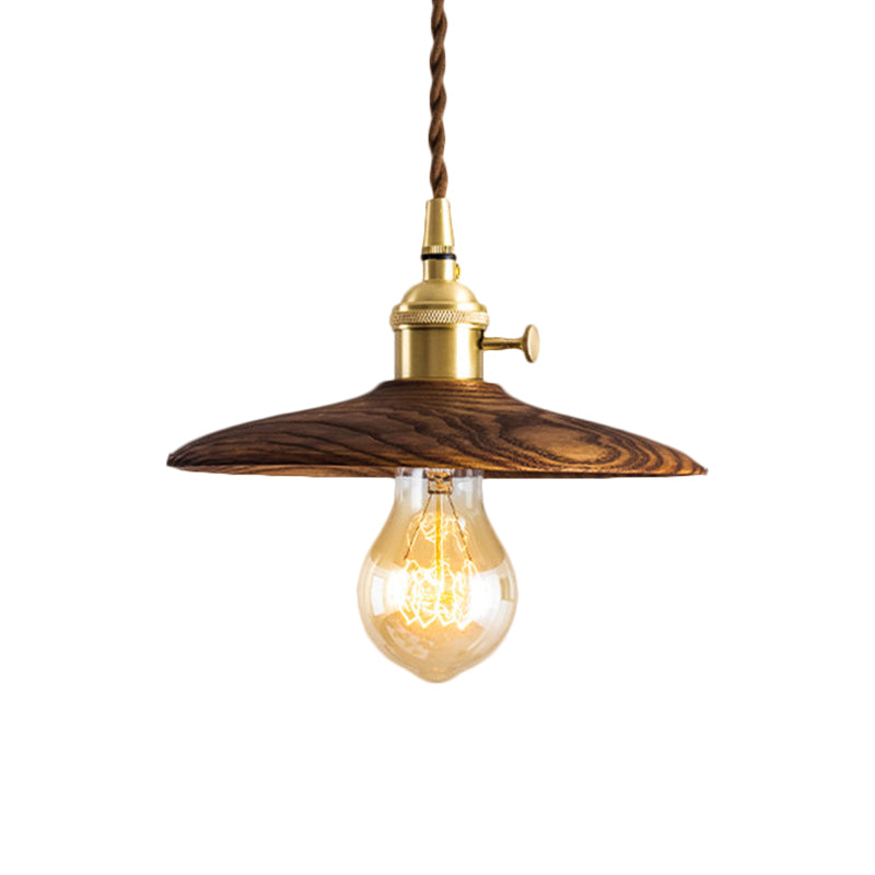 Brown/Beige Conical Living Room Suspension Light - 1 Light Contemporary Hanging Lamp in Wood Finish