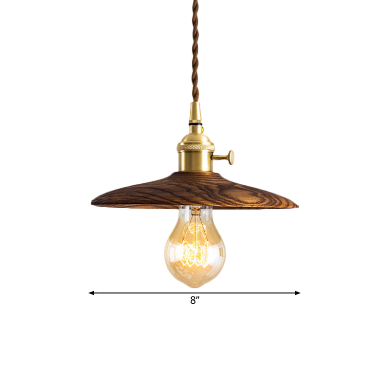 Brown/Beige Conical Living Room Suspension Light - 1 Light Contemporary Hanging Lamp in Wood Finish