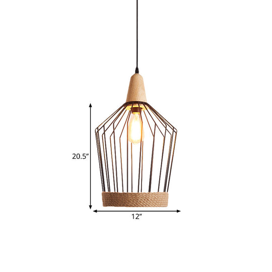 Black/White Metal & Rope Pendant Light - Country Style Tapered Suspension, Ideal for Restaurants