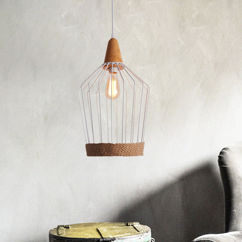 Black/White Metal & Rope Pendant Light - Country Style Tapered Suspension, Ideal for Restaurants