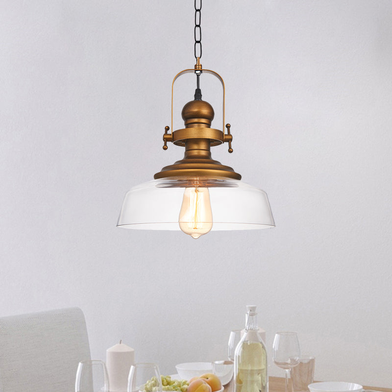 Factory Brass Dome Pendant Light Fixture - Clear Glass 1-Light Perfect For Coffee Shop Use