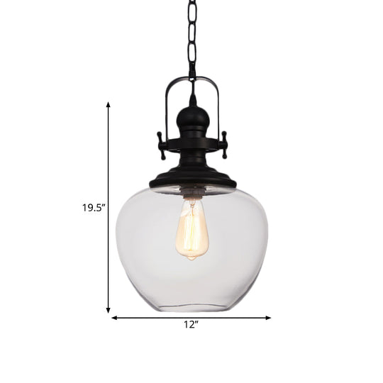 Farmhouse Style Black Globe Pendant Ceiling Light with Clear Glass - Perfect for Living Room and More