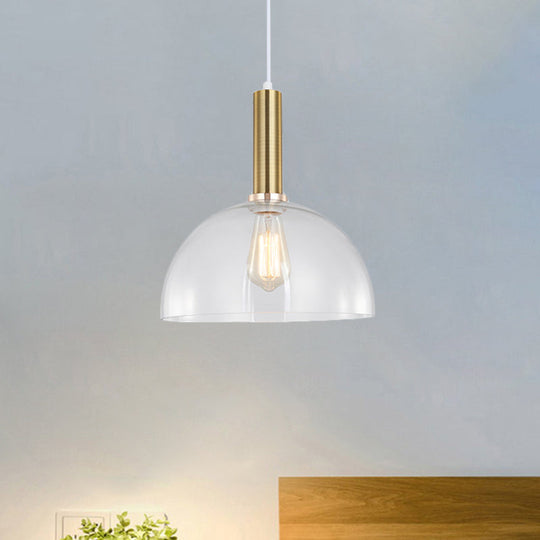 Industrial Brass Pendant Light With Clear Glass Shade Single-Bulb Orb/Barn/Dome Design